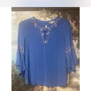 Democracy Royal Blue Blouse with Floral Accents
